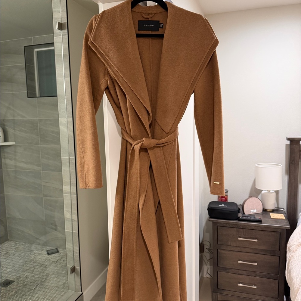 Tahari Camel Belted Overcoat
